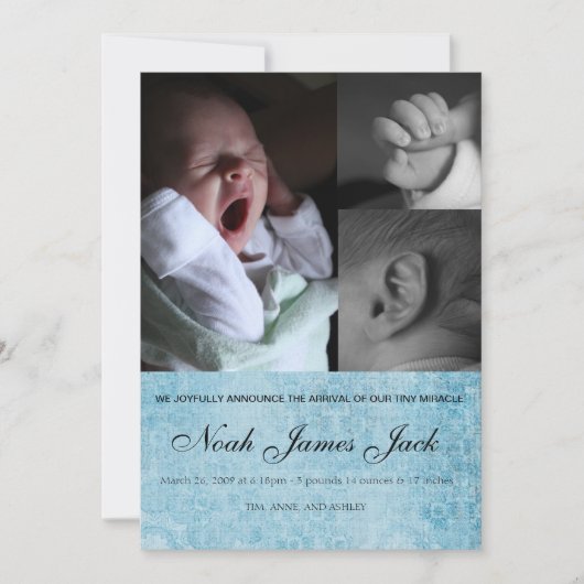Bébé garçon trio photo faire-part de naissance (Devant)