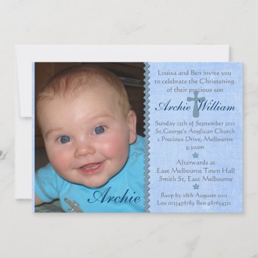 Bébé Garçons photo Invitation au Christening - Arc (Devant)