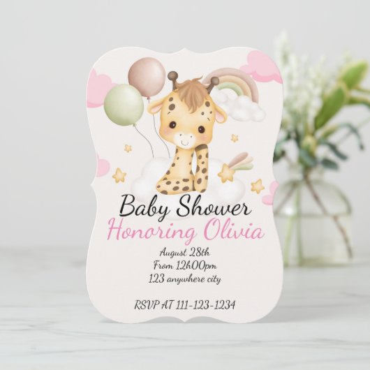 BÉBÉ GIRAFFE BABY SHOWER INVITATION (Debout devant)