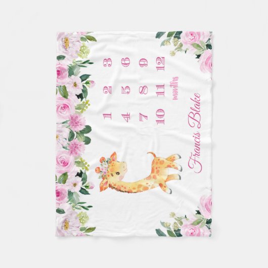 Bébé Giraffe Couverture en jalon avec nom (Devant)