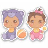 Bébé Girl Twins Purple Bear Jumpsuit Sticker (Devant)
