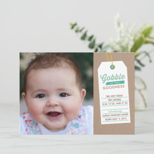 Bébé Gobble vers le haut Faire-part de naissance T (Debout devant)