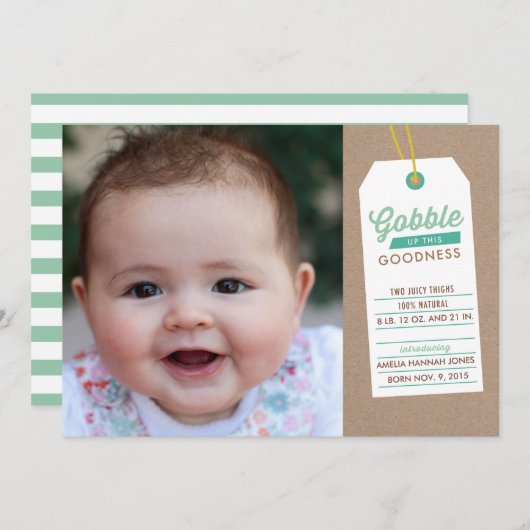 Bébé Gobble vers le haut Faire-part de naissance T (Devant / Derrière)