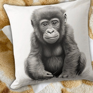 Bébé gorille noir et blanc Coussin carré à jeter