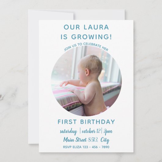 Bébé grandit - Simple invitation photo (Devant)