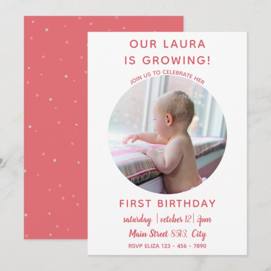 Bébé grandit - Simple invitation photo (Devant / Derrière)