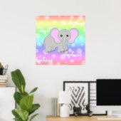 Bébé gris Eléphant mou Arc en ciel Poster Imprimer (Bureau à domicile)