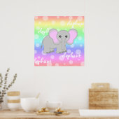 Bébé gris Eléphant mou Arc en ciel Poster Imprimer (Cuisine)