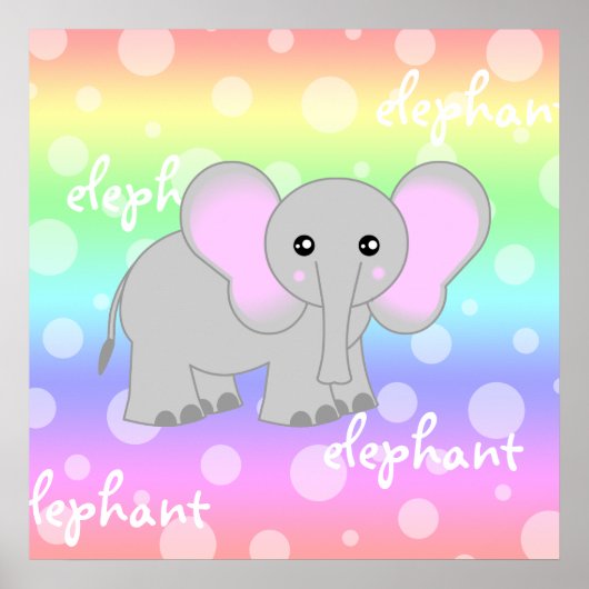 Bébé gris Eléphant mou Arc en ciel Poster Imprimer (Devant)
