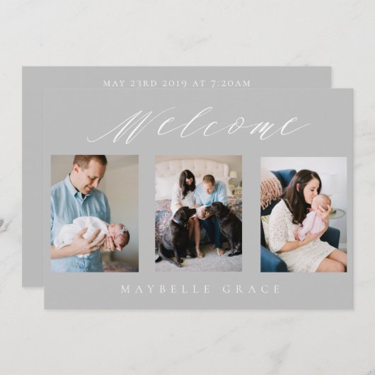 Bébé gris multi-photo faire-part bébé (Devant / Derrière)