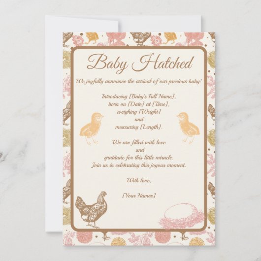 Bébé Hatched Chicken Girl Faire-part de naissance (Devant)