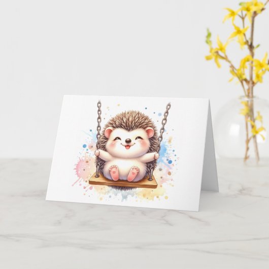 Bébé Hérisson Adorable Aquarelle Douce Carte Blanc (Fleur jaune)