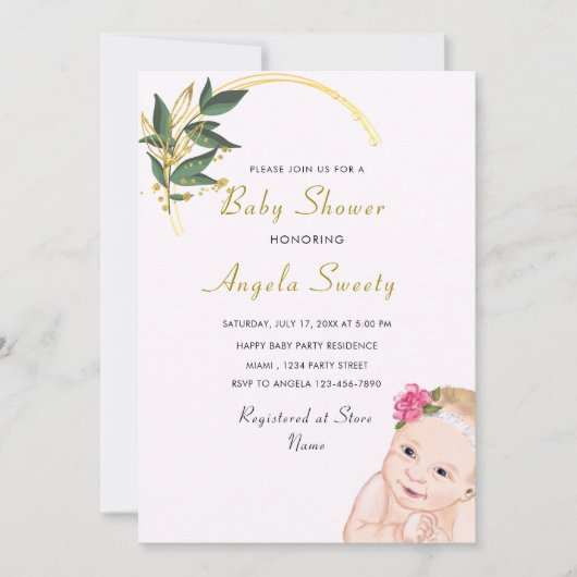 Bébé heureux fille douche Invitation (Devant)