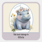Bébé Hippo mignon J'Aime Lire Sticker Plaque De Li (Devant)