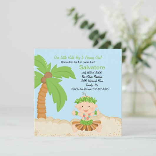 Bébé Hula Boy Invitation pour le premier anniversa (Debout devant)