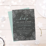 Bébé Il fait froid dehors Chalkboard Invitation do<br><div class="desc">Brrr ! Des baby showers d'hiver chic et givrés sont accompagnés de flocons de neige blancs sur un arrière - plan de tableau noir avec "bébé il fait froid dehors" en lettres vert menthe et blanc. Personnalisez avec les détails de votre baby shower neutre selon le sexe sous les champs...</div>