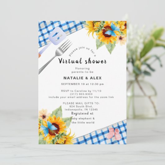 Bébé invitation de douche virtuelle bleu aditable (Debout devant)