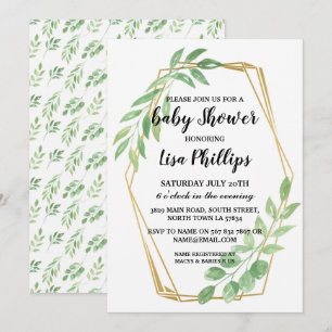 Bébé Invitation Douche été Gold Feuilles Party