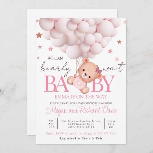 Bébé Invitation Ours Modèle Bearly Sweet (Devant / Derrière)