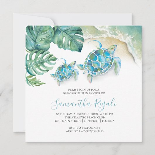 Bébé Invitations de douche Aquarelle tropicale (Devant)