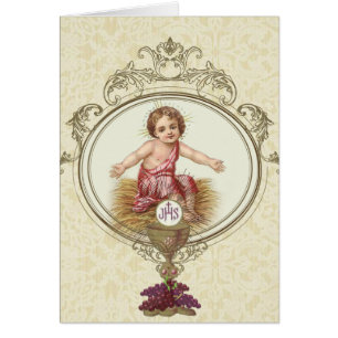 Bébé Jésus avec calice et hostie religieux