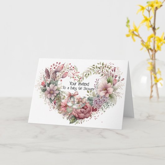 Bébé Jeune fille Douche Invitation avec Wreath & C (Fleur jaune)