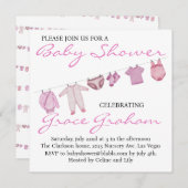 Bébé Jeune fille Douche invitation Vêtements en li (Devant / Derrière)