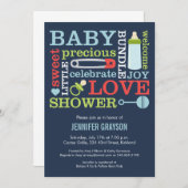 Bébé Jumble Baby shower invitation dans Navy (Devant / Derrière)