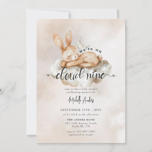 Bébé Lapin | Aquarelle Baby Shower Invitations (Devant)
