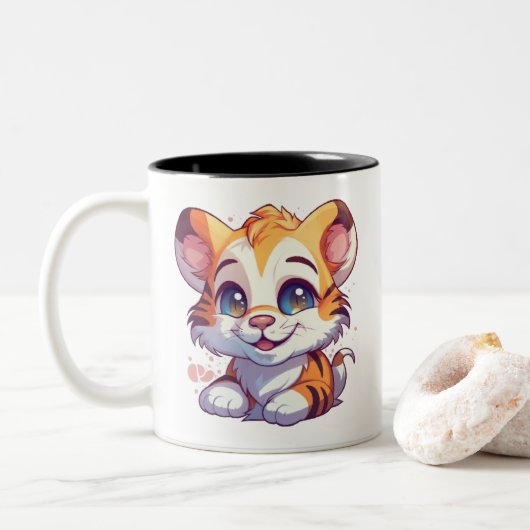 Bébé léopard mignon et souriant sur une tasse de c (Avec donut)
