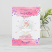 Bébé licorne fille douche invitation aquarelle (Debout devant)