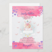 Bébé licorne fille douche invitation aquarelle (Devant / Derrière)