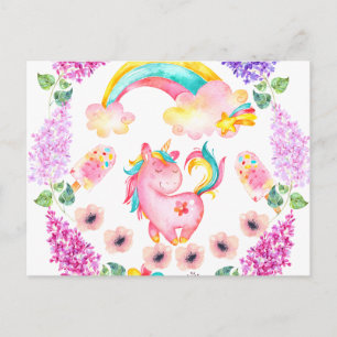 Bébé licorne jouant dans son jardin Cartes de voeu