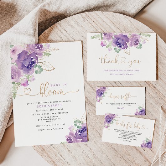 Bébé lilas violet en fleur baby shower invitation