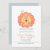 BÉBÉ LION Roi du 1er Faire-part d'anniversaire (Devant / Derrière)