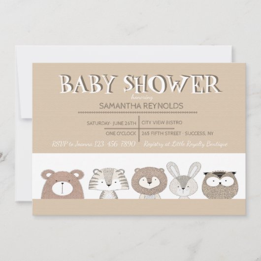 Bébé mignon Animaux Baby shower Invitation (Devant)
