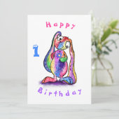 Bébé mignon avec carte d'anniversaire pour bébé à  (Debout devant)