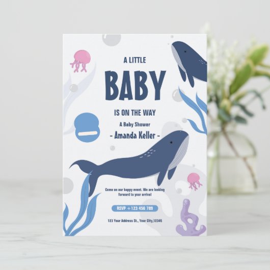 Bébé mignon baleine Baby shower Invitation (Debout devant)