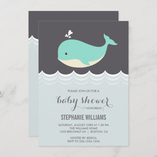 Bébé mignon baleine garçon bébé douche Invitations (Devant / Derrière)