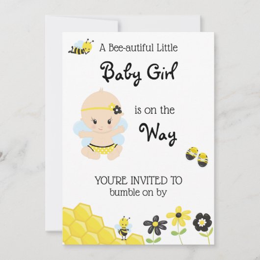 *~* Bébé mignon Bee Baby Girl Shower Invitation (Devant)