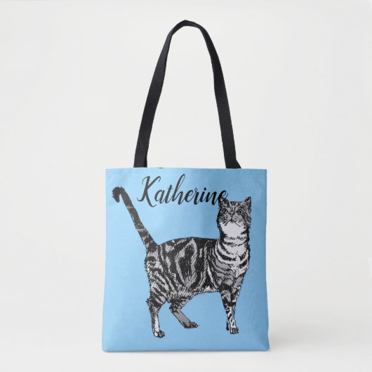 Bébé mignon Bleu Filles Tabby Chat Sac fourre-tout (Devant)