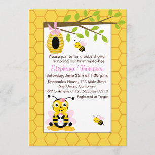 Bébé mignon Bumblebee Fille Bébé Douche Invitation