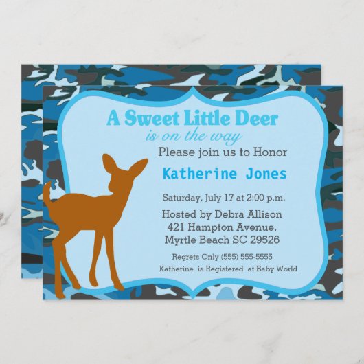 Bébé mignon cerf Baby shower Invitation (Devant / Derrière)
