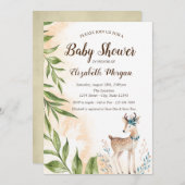 Bébé mignon cerf Feuilles Baby shower Invitation (Devant / Derrière)