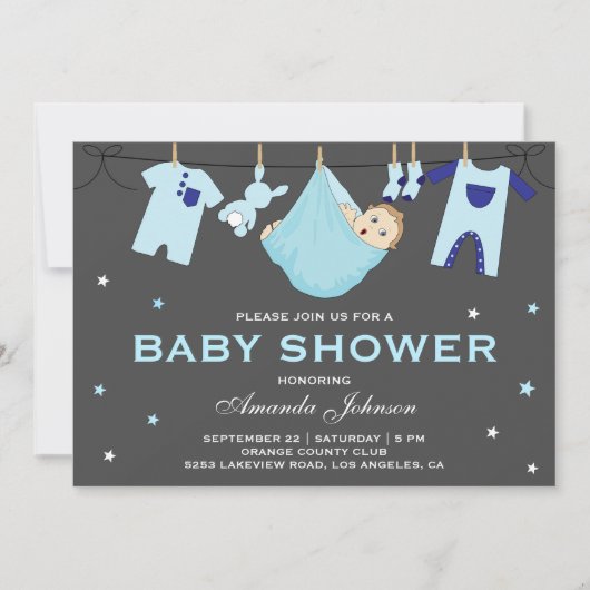 Bébé mignon Clothesline Baby shower Invitation (Devant)