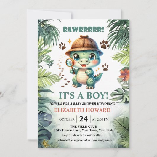 Bébé mignon Dinosaur Baby shower Invitation (Devant)