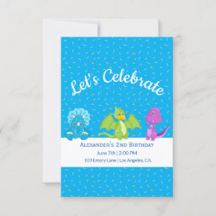 Bébé mignon Dinosaures Invitation d'anniversaire