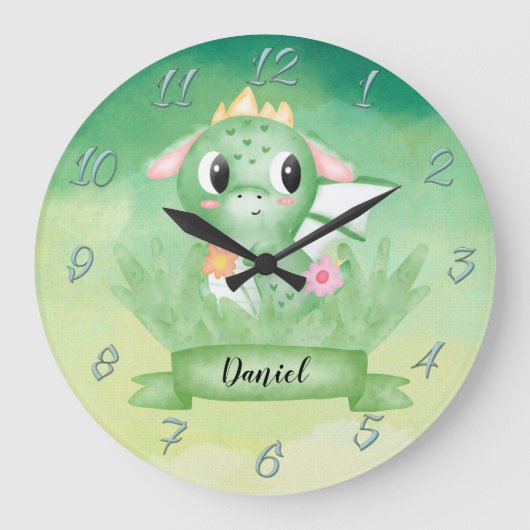 Bébé mignon Dragon Aquarelle Horloge ronde (Recto)