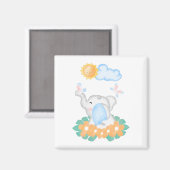 Bébé mignon éléphant avec fleurs orange Aimant (Recto/Verso)