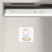 Bébé mignon éléphant avec fleurs orange Aimant (In Situ (Lave-vaisselle))